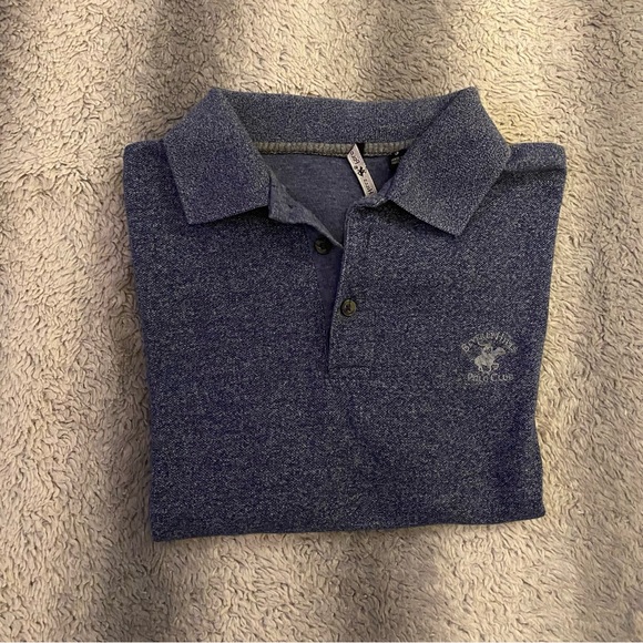 Beverly Hills Polo Club Polo Tee Shirt Mens Small Navy Blue Grey Logo - Picture 7 of 7